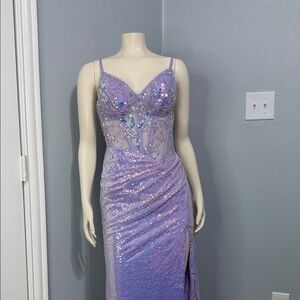 Lavender Sequin Prom Dress with Sheer Embellished Bodice
